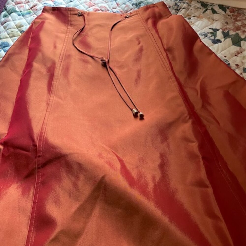 JS Collections Orange taffeta style formal maxi skirt w/ rhinestone tie- size 8
